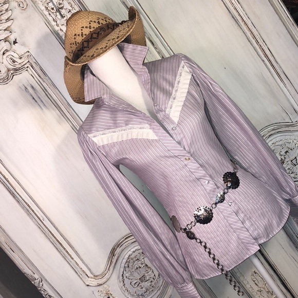 Millie Sweet VINTAGE Lavender Stripe Western Riding Button Down Blouse Size 5/6 - Picture 2 of 13